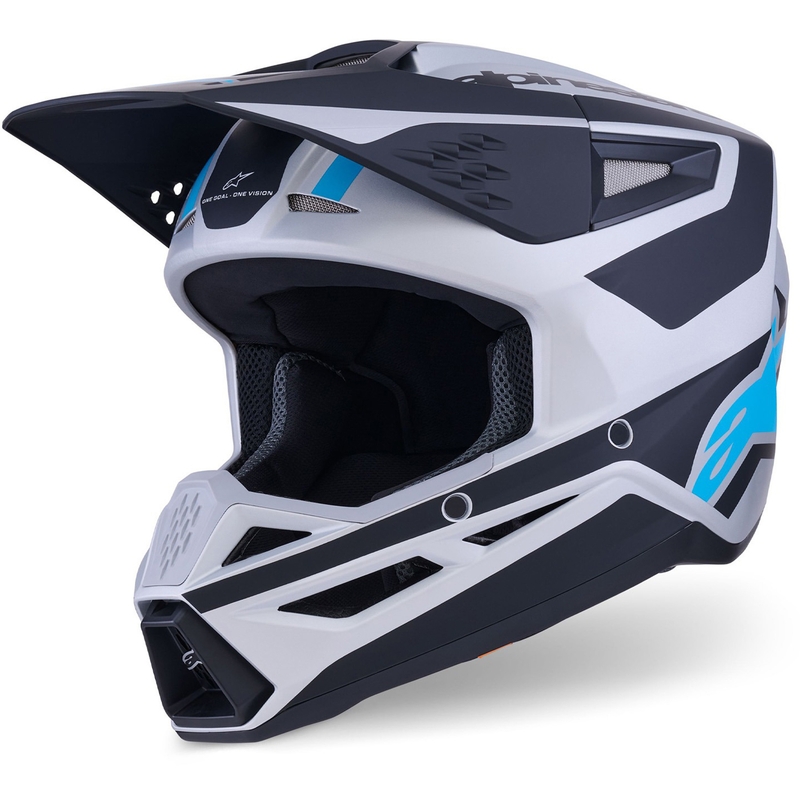 Motokrosová helma Alpinestars S-M3 Heat stříbrno-modro-černá matná