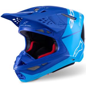 Motokrosová helma Alpinestars Supertech S-M10 Flood modrá perleťovo-světle modro-černo-karbonovo-matno-lesklá