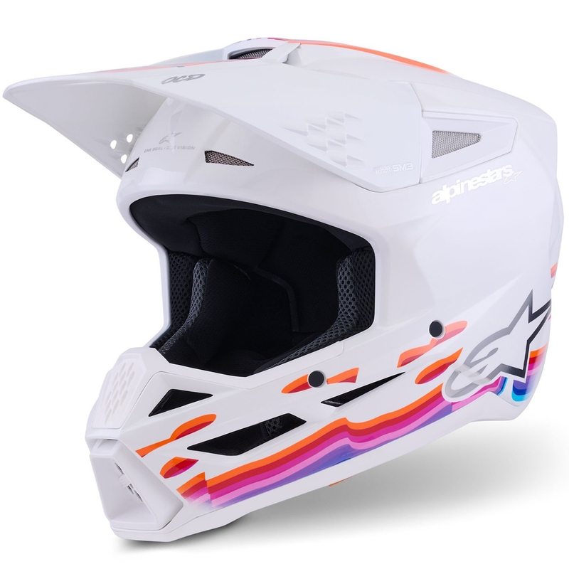 Motokrosová helma Alpinestars S-M3 Force bílo-žluto-růžovo-fialová