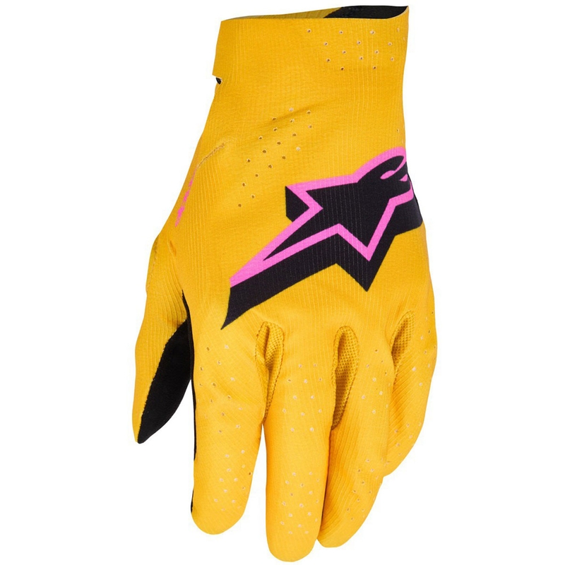 Motokrosové rukavice Alpinestars Supertech MX zlato-černo-fluo růžové