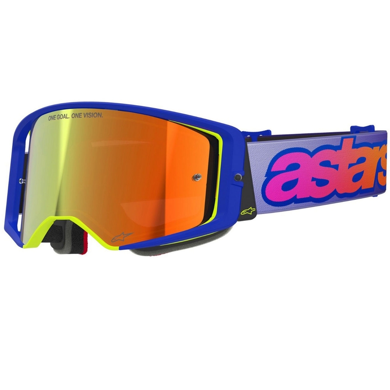 Motokrosové brýle Alpinestars Supertech Vision Vista modro-žluto-fialové se zrcadlovým červeným zorníkem