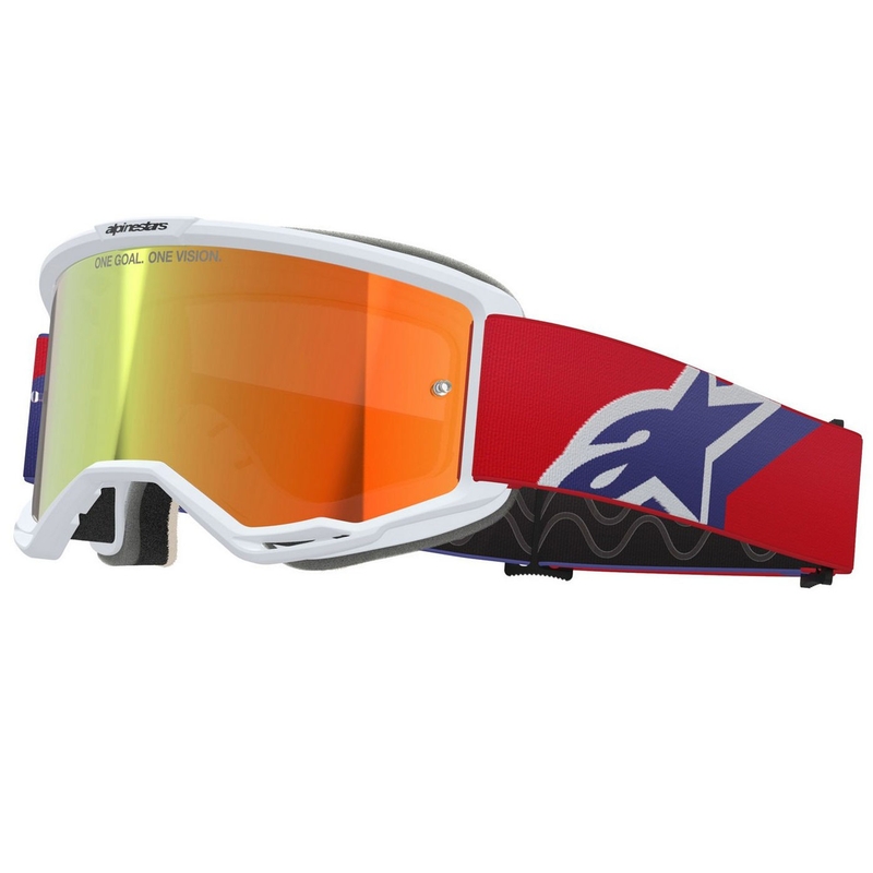 Motokrosové brýle Alpinestars Vision 5 Corp bílo-modro-červené se zrcadlovým červeným zorníkem