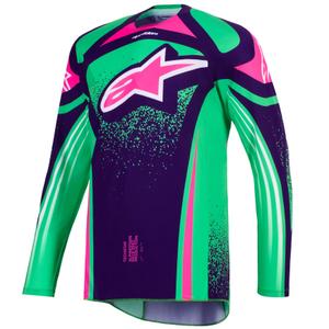 Motokrosový dres Alpinestars Techstar Nomur tmavě fialovo-zeleno-fluo růžový