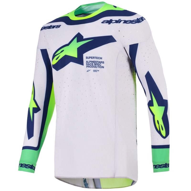 Motokrosový dres Alpinestars Supertech Vista světle šedo-fluo žluto-zeleno-modro-růžový
