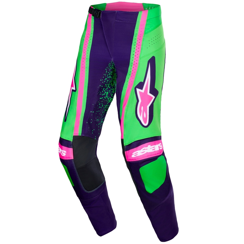 Motokrosové kalhoty Alpinestars Techstar Nomur tmavě fialovo-zeleno-fluo růžové