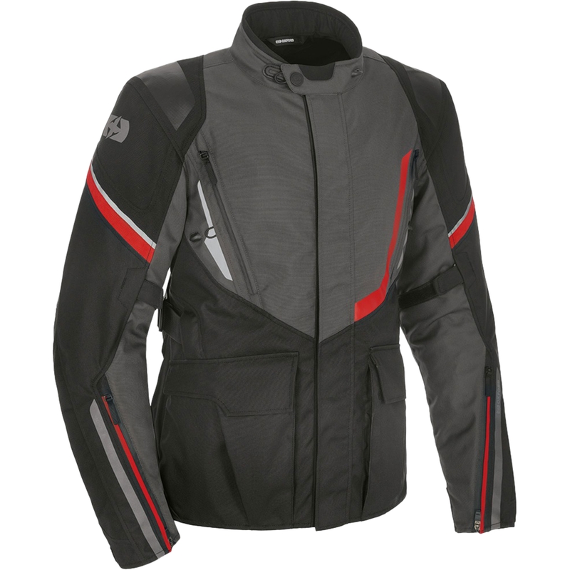 Bunda na motorku Oxford Montreal 4.0 Dry2Dry™ černo-šedo-červená