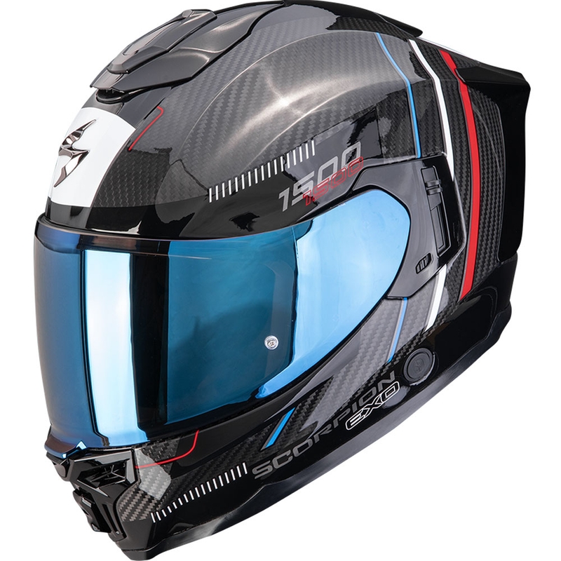 Integrální helma na motorku Scorpion EXO-1500 Carbon Air Zity černo-červeno-modrá