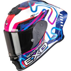 Integrální helma na motorku Scorpion EXO-R1 EVO II Air Cornering bílo-modro-růžová