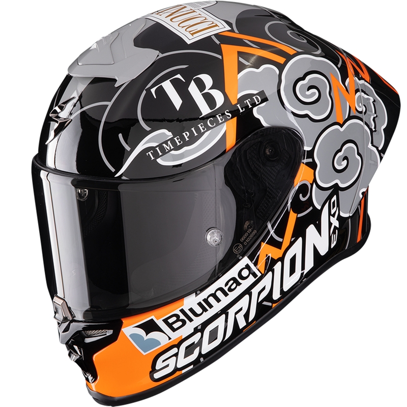 Integrální helma na motorku Scorpion EXO-R1 EVO Air FIM RACING #1 Replica Aron 2024 černo-oranžovo-šedá