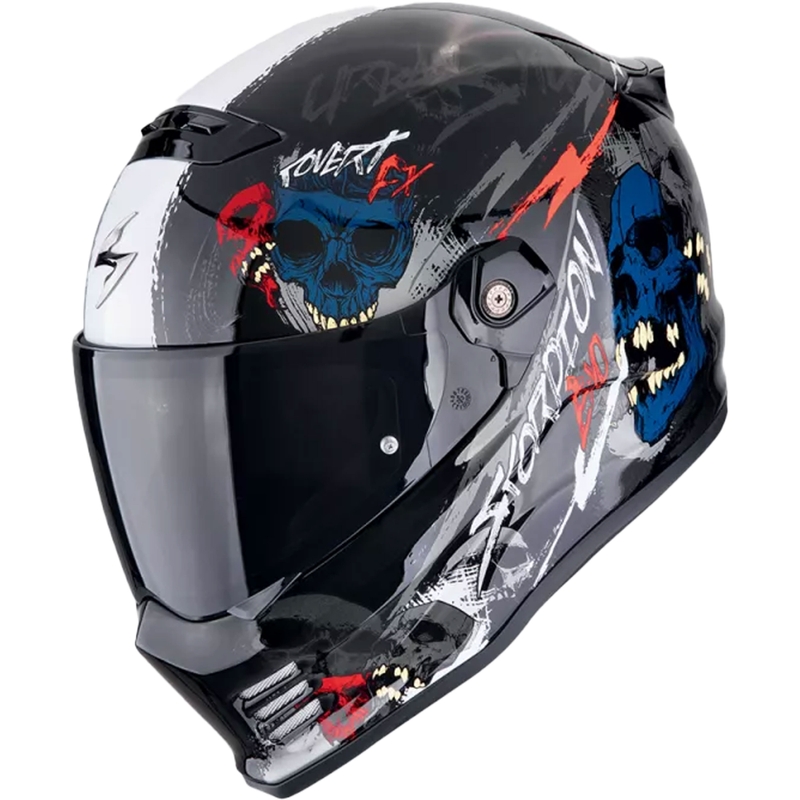 Integrální helma na motorku Scorpion COVERT FX SKULLZ černo-šedo-červená