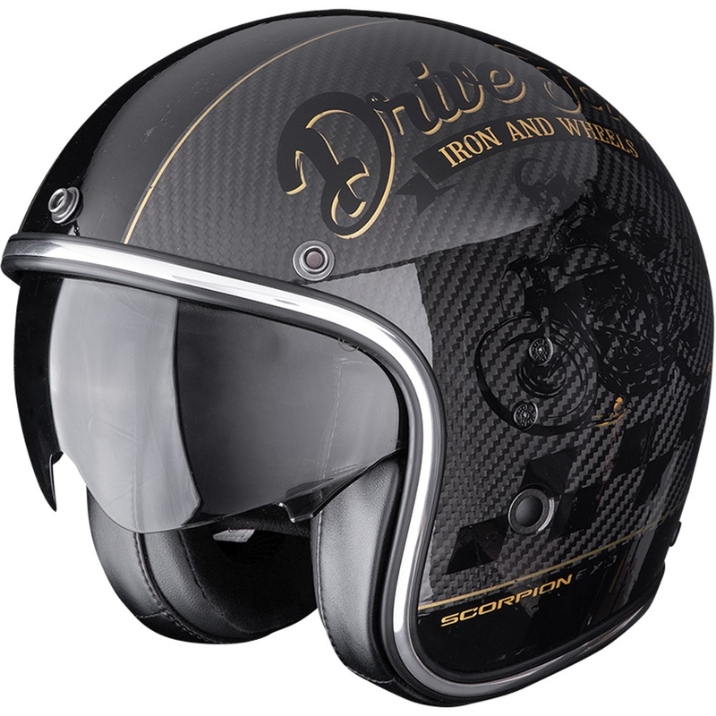Otevřená helma na motorku Scorpion Belfast EVO Carbon Zippy černo-zlatá