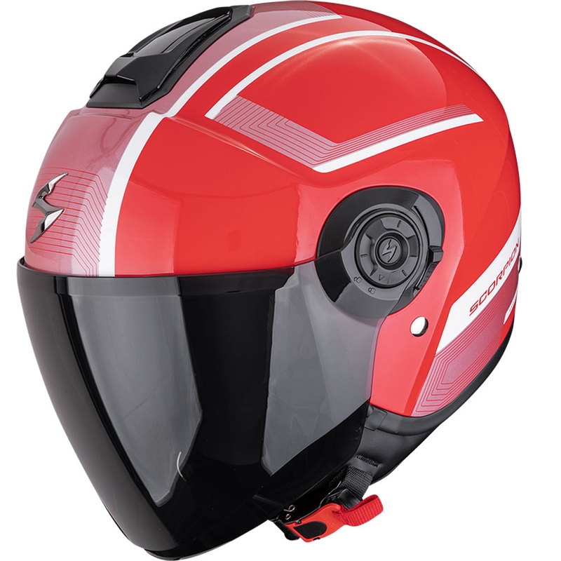 Otevřená helma na motorku Scorpion EXO-CITY II Cosmos červeno-stříbrná