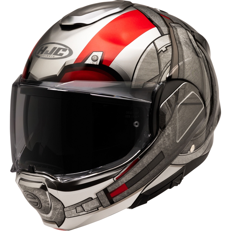Překlápěcí helma na motorku HJC F100 Ant-Man Marvel MC1 šedo-červená