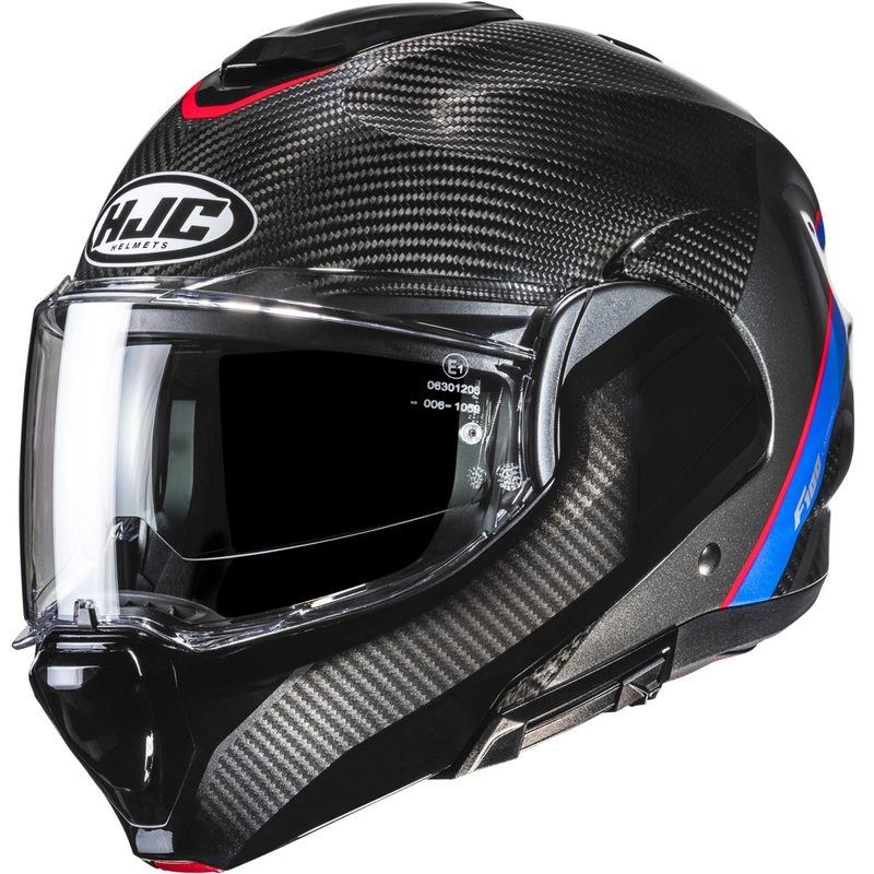 Překlápěcí helma na motorku HJC F100 Carbon Stan MC21 černo-modro-červená