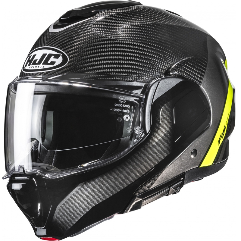 Překlápěcí helma na motorku HJC F100 Carbon Stan MC3H černo-fluo žlutá