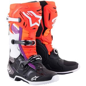 Boty na motorku Alpinestars Tech 10 oranžovo-žluto-fialovo-bílo-černé