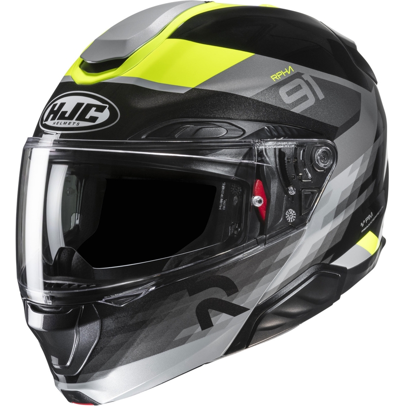 Výklopná helma na motorku HJC RPHA 91 Madal MC3H černo-šedo-fluo žlutá