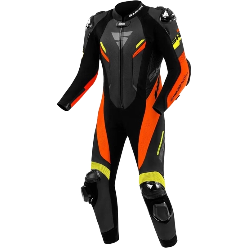 Kožená kombinéza na motorku Shima Hyper-RS černo-fluo oranžovo-žlutá