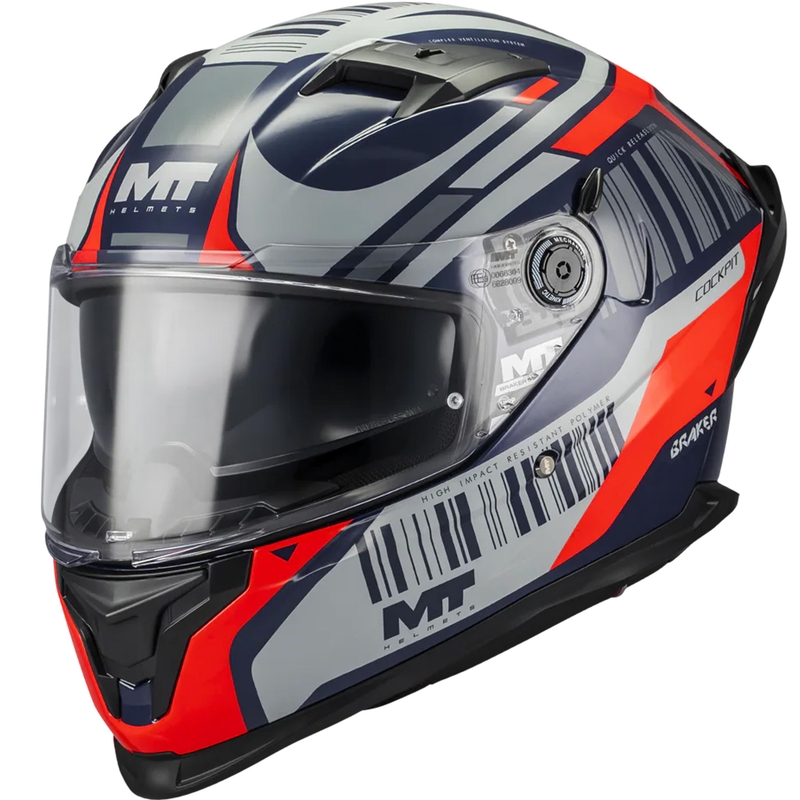 Integrální helma na motorku MT Braker SV Cockpit B5 modro-šedo-červená