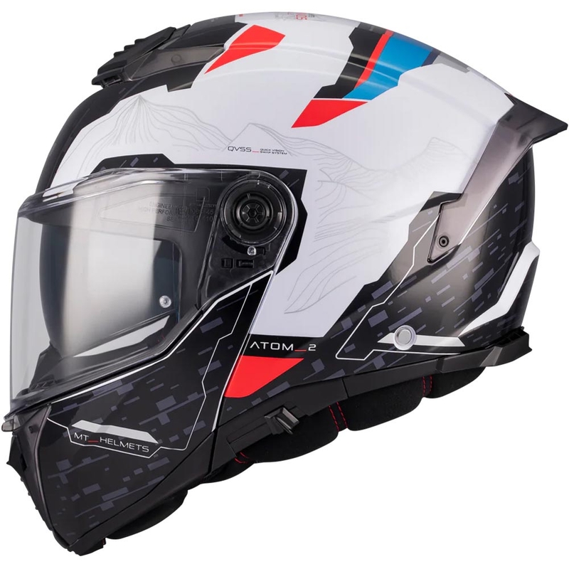 Výklopná helma na motorku MT Atom 2 SV Highlands A7 černo-bílo-modro-červená