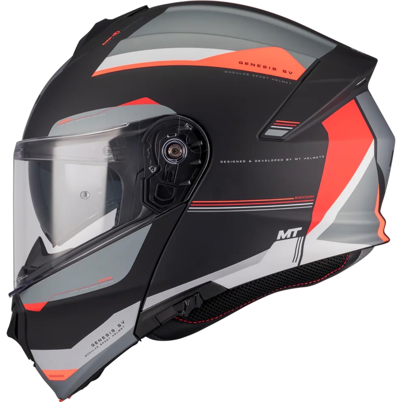 Výklopná helma na motorku MT Genesis SV Raccoon B5 černo-červená