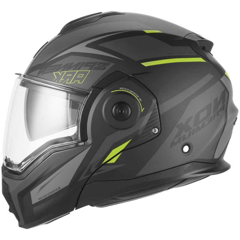 Překlápěcí helma na motorku NOX PREMIUM Spinner Ark matná černo-fluo žlutá