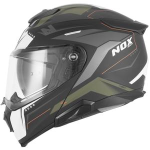 Výklopná helma na motorku NOX N967 Conquer matná černo-khaki-oranžová