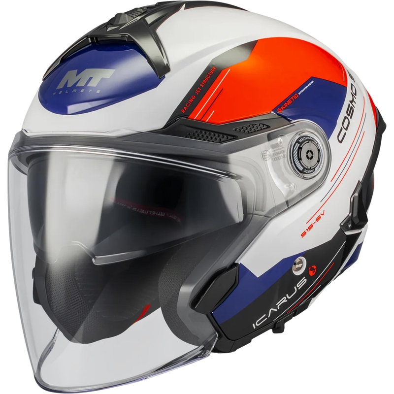 Otevřená helma na motorku MT Cosmo SV Icarus A5 modro-bílo-červená