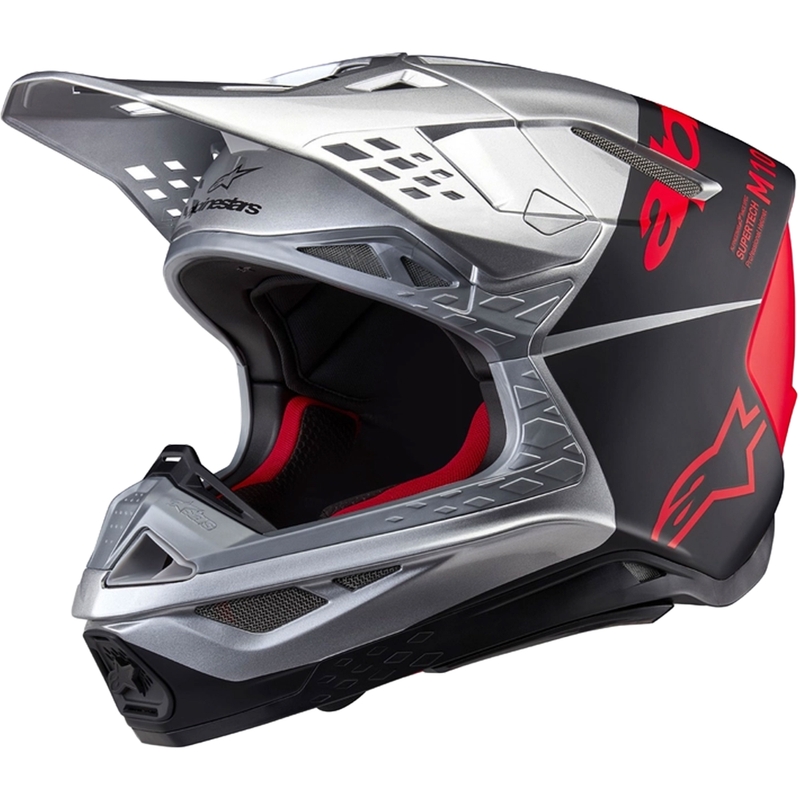 Motokrosová helma Alpinestars Supertech S-M10 Flood matná stříbrno-černo-oranžová fluo