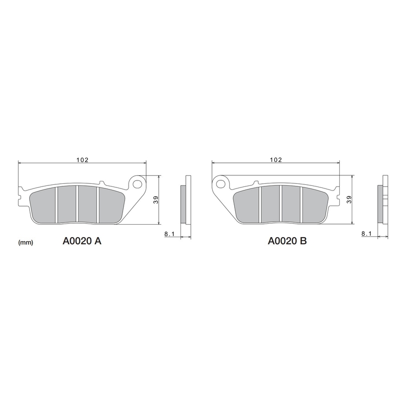 Brzdové destičky NISSIN semi-metalická směs 102x39x8.1 mm 2 ks