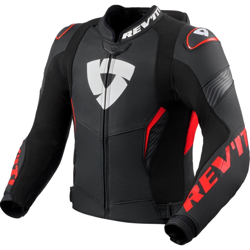 Kožená bunda na motorku Revit Argon 3 PRO černo-fluo červená
