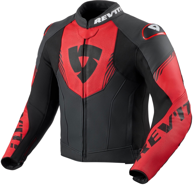 Kožená bunda na motorku Revit Argon 3 černo-fluo červená