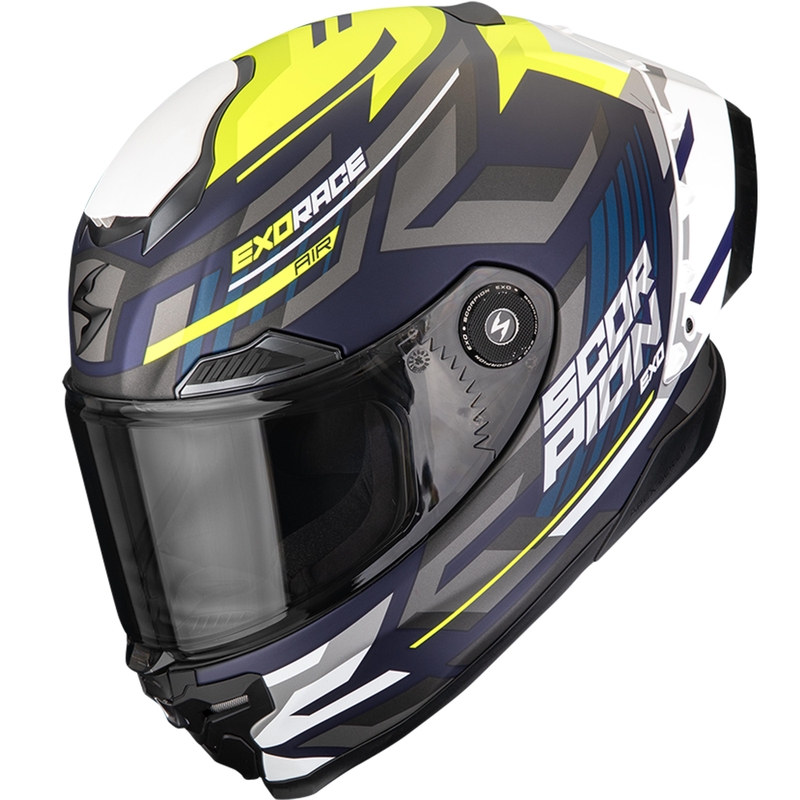 Integrální helma na motorku Scorpion EXO-RACE Air Kobra FIM2 matná modro-fluo žlutá