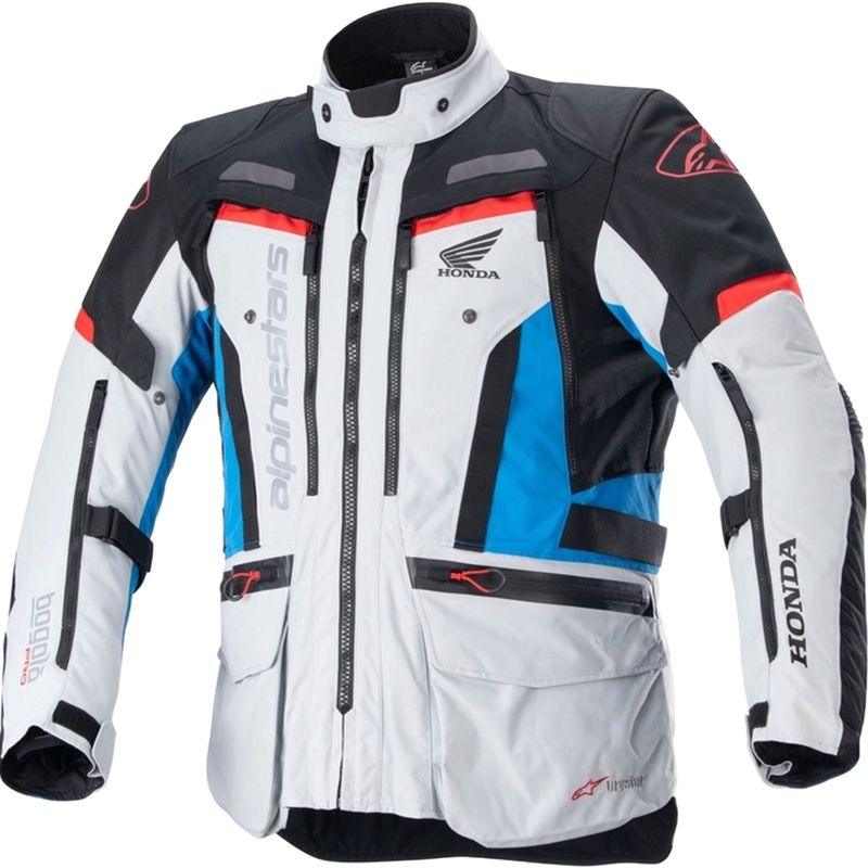Bunda na motorku Alpinestars Bogota PRO Drystar Honda světle šedo-fluo červeno-modro-černá