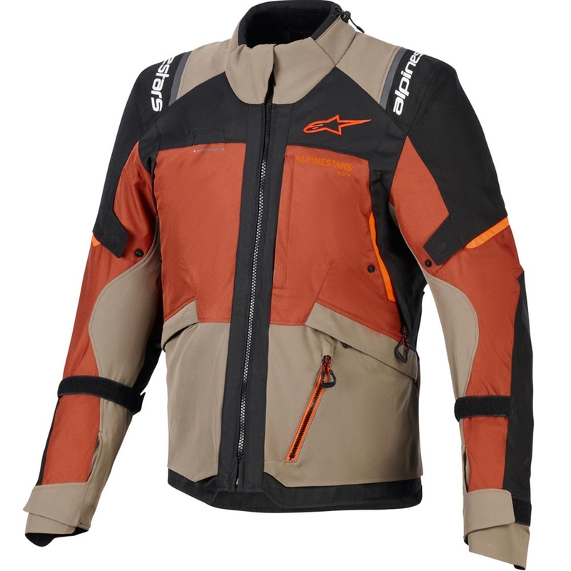 Bunda na motorku Alpinestars Andes V4 Drystar světle hnědo-tmavě oranžovo-černá