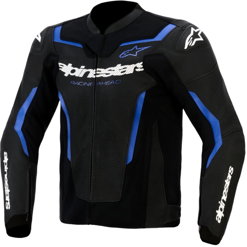 Kožená bunda na motorku Alpinestars GP Force V2 Airflow černo-metalicko modrá