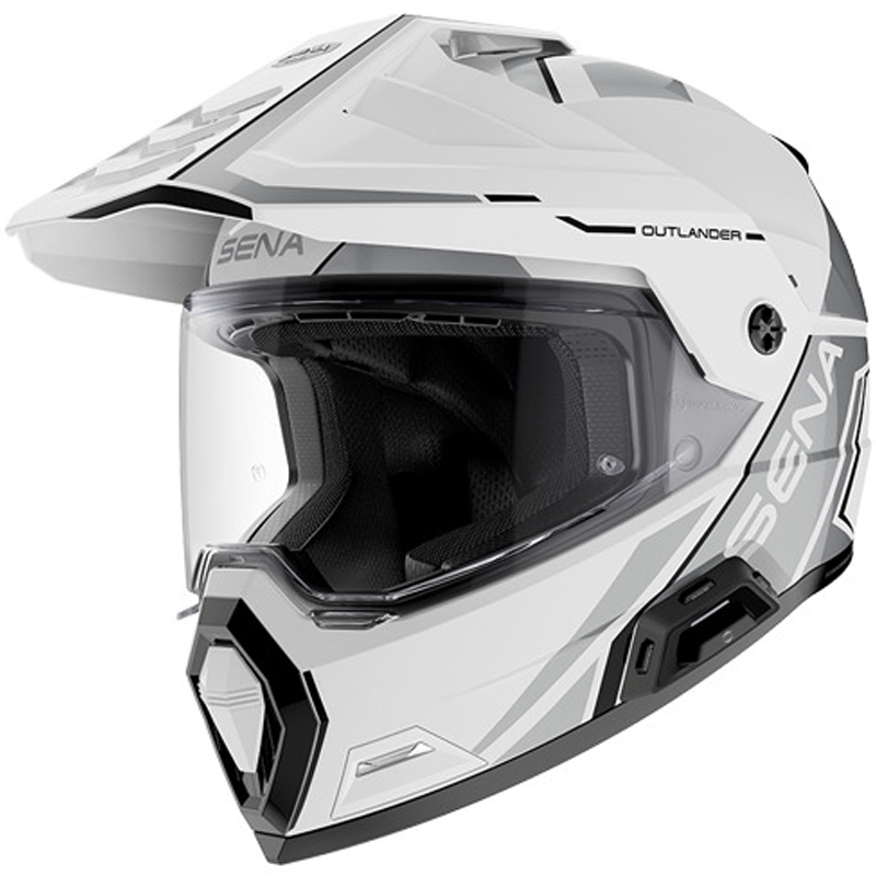 Enduro helma na motorku s headsetem SENA Outlander lesklá bílá