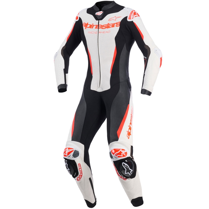 Dámská jednodílná kožená kombinéza na motorku Alpinestars Stella GP-R7 bílo-fluo červeno-černá