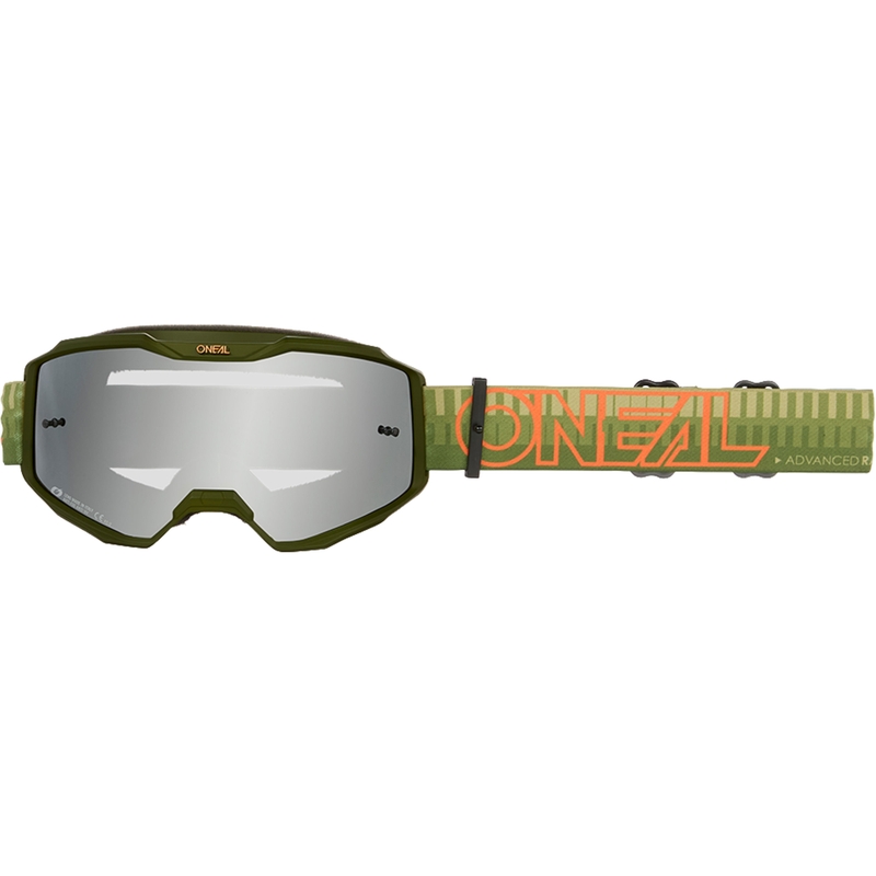 Motokrosové brýle O´Neal B-10 Striped zeleno-oranžové (zrcadlové stříbrné plexi)