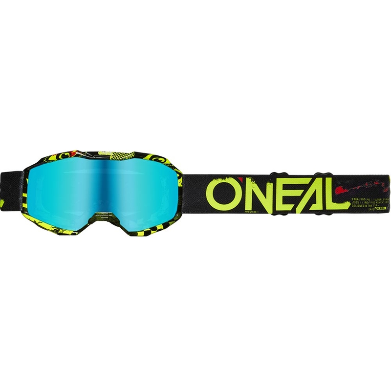 Dětské motokrosové brýle O'Neal B-10 Attack černo-fluo žluté s iridiově modrým plexi