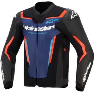 Kožená bunda na motorku Alpinestars GP Force V2 černo-modro-fluo červená