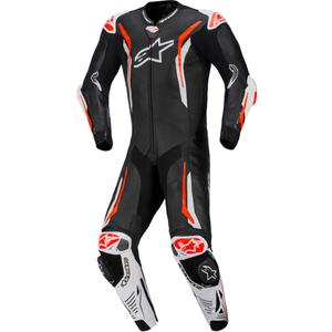 Jednodílná kožená kombinéza na motorku Alpinestars GP TECH V5 černo-bílo-fluo červená