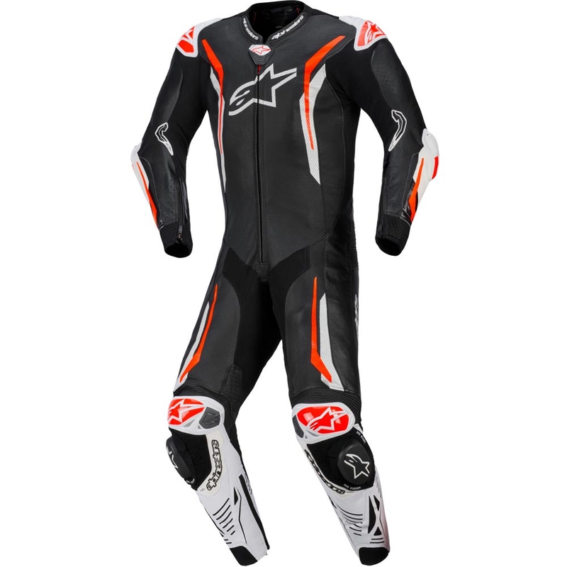 Jednodílná kožená kombinéza na motorku Alpinestars GP TECH V5 černo-bílo-fluo červená