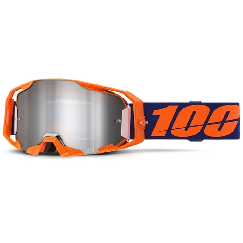 Motokrosové brýle 100% ARmatic Neon Orange se stříbrným zrcadlovým plexi