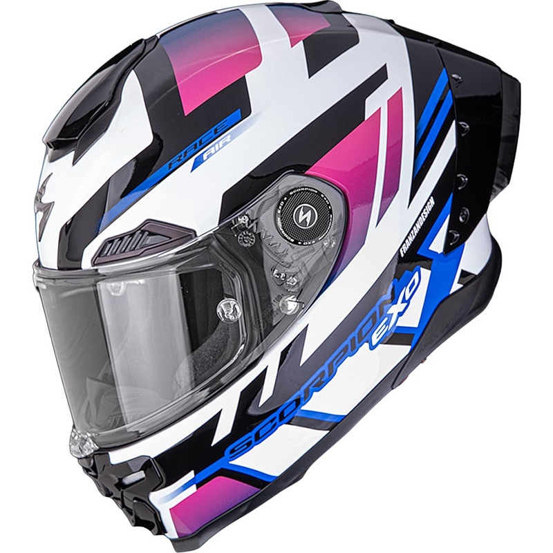 Integrální helma na motorku Scorpion EXO-RACE Air Carbon Fury bílo-růžovo-modrá