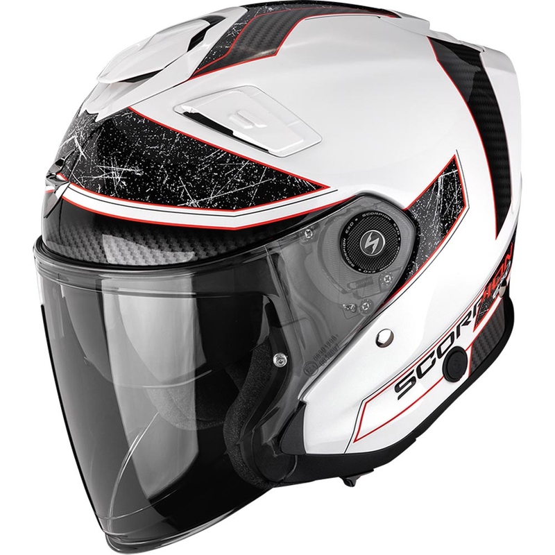 Otevřená helma na motorku Scorpion EXO-GT Jet Crest bílo-červená