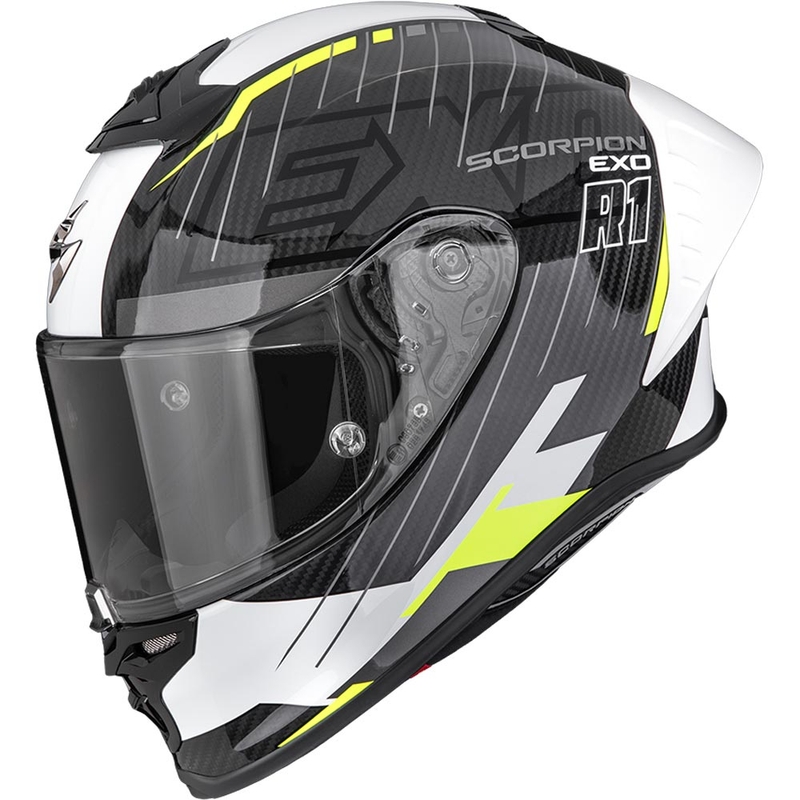 Integrální helma na motorku Scorpion EXO-R1 EVO II Air Surge černo-bílo-fluo žlutá