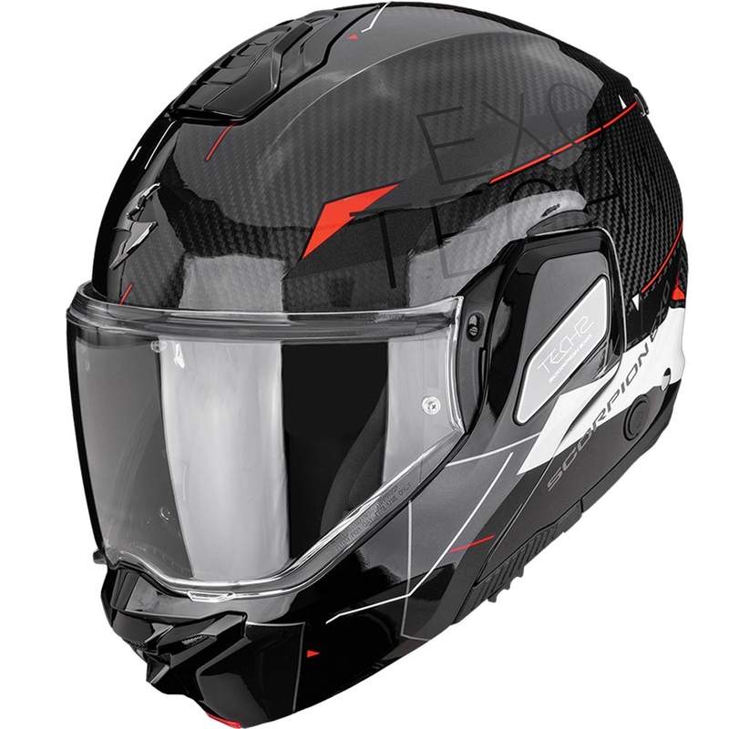 Překlápěcí helma na motorku Scorpion EXO-TECH II Carbon Viator černo-bílo-červená