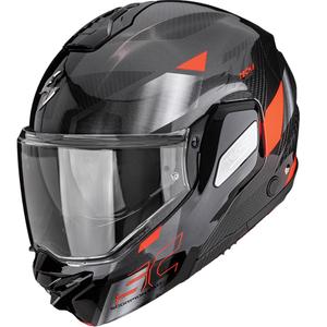 Překlápěcí helma na motorku Scorpion EXO-TECH II Carbon Drift černo-stříbrno-červená