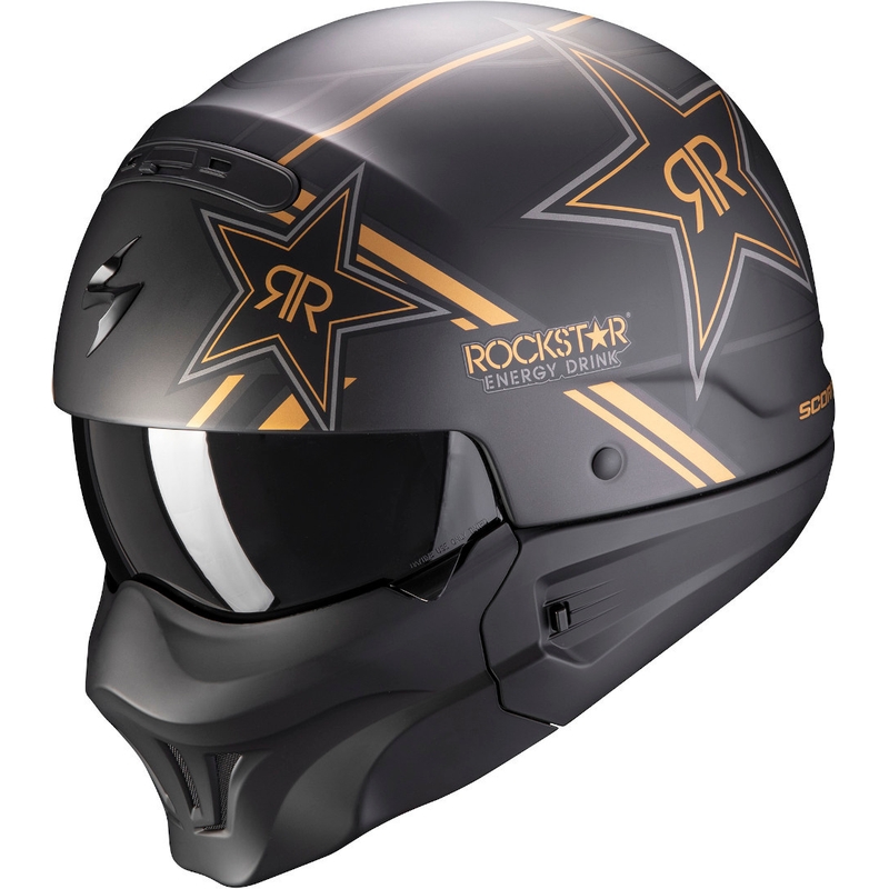 Otevřená přilba s maskou Scorpion EXO-COMBAT EVO Rockstar černo-zlatá